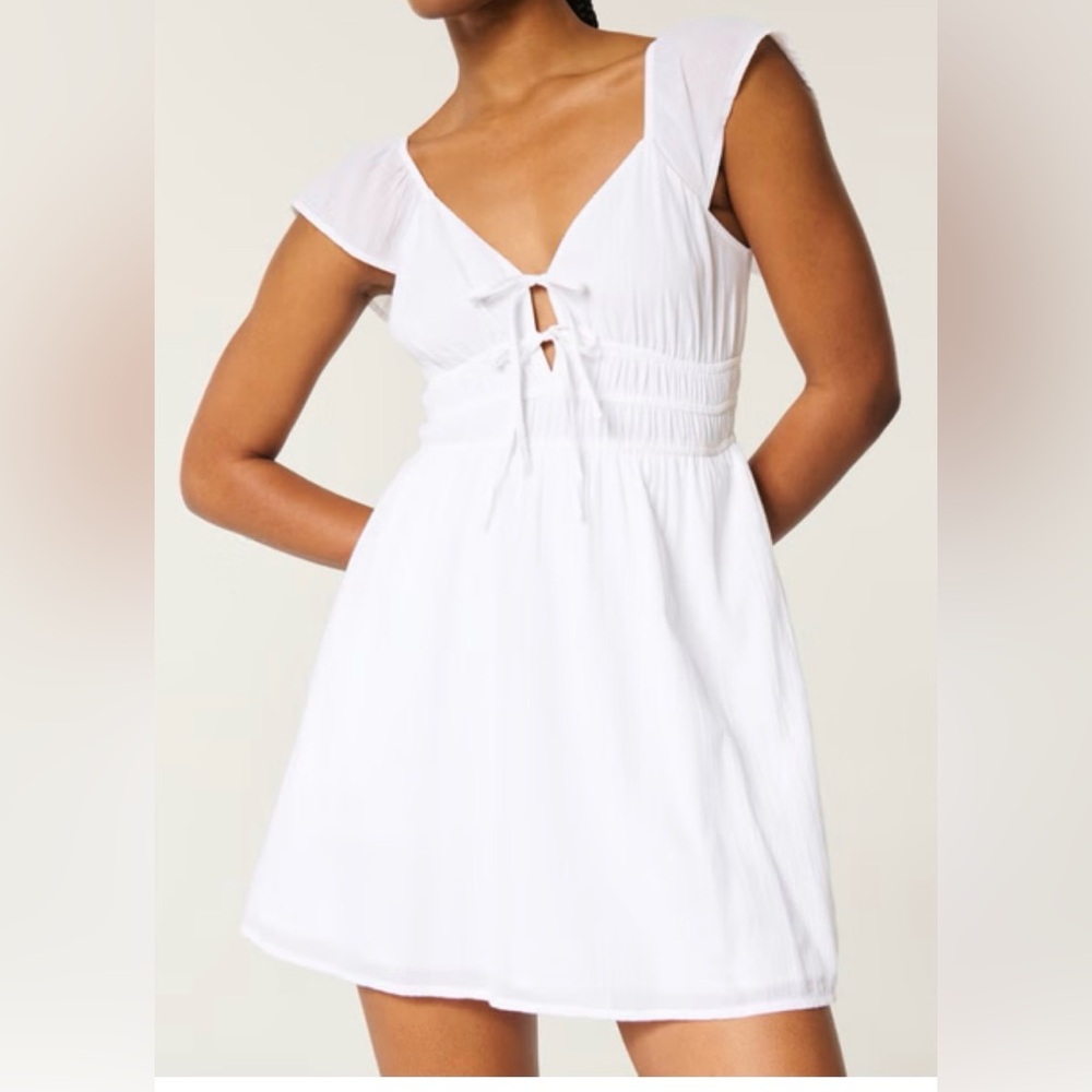 White Sleeveless Dress with Tie Front